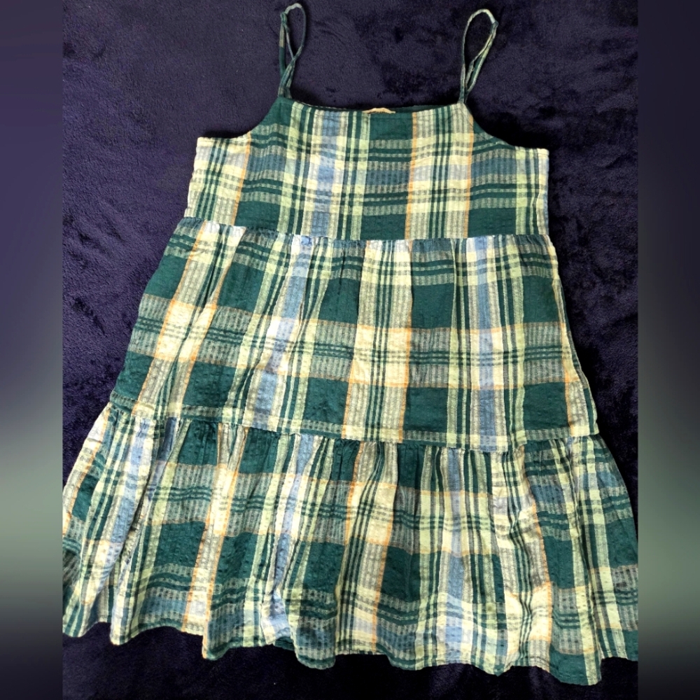 NWOT American Eagle Outfitters Green and Blue Plaid Dress, Size M